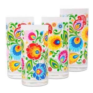 Szklanki do napojów kwiaty łowickie 280 ml - zestaw 4szt.